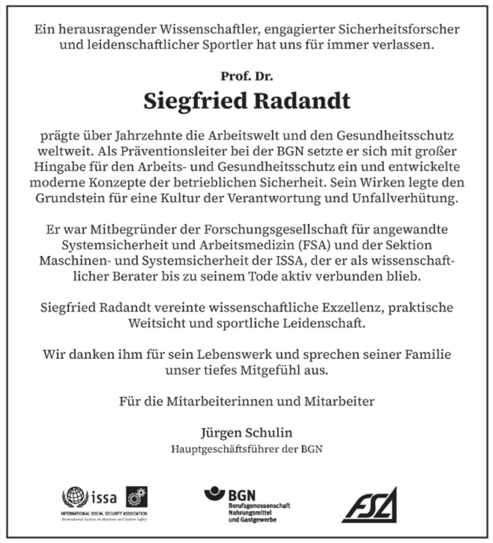 obituary Prof. Dr. Siegfried Radandt